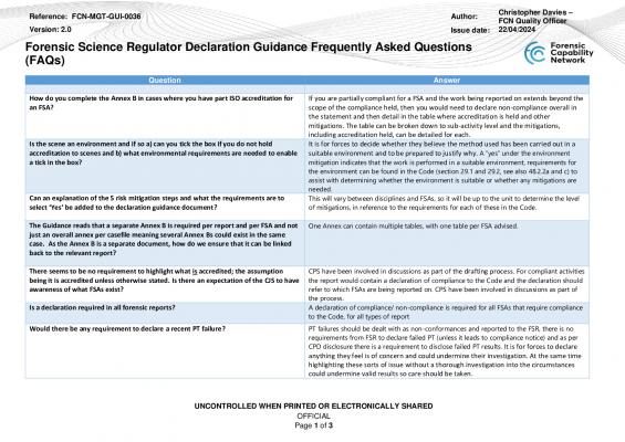 FCN-MGT-GUI-0036 Forensic Science Regulator Declaration Guidance Frequently Asked Questions v2.pdf